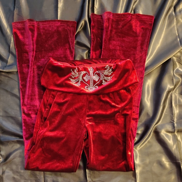 ROMWE Pants - ROMWE Red Velour Flare Pants